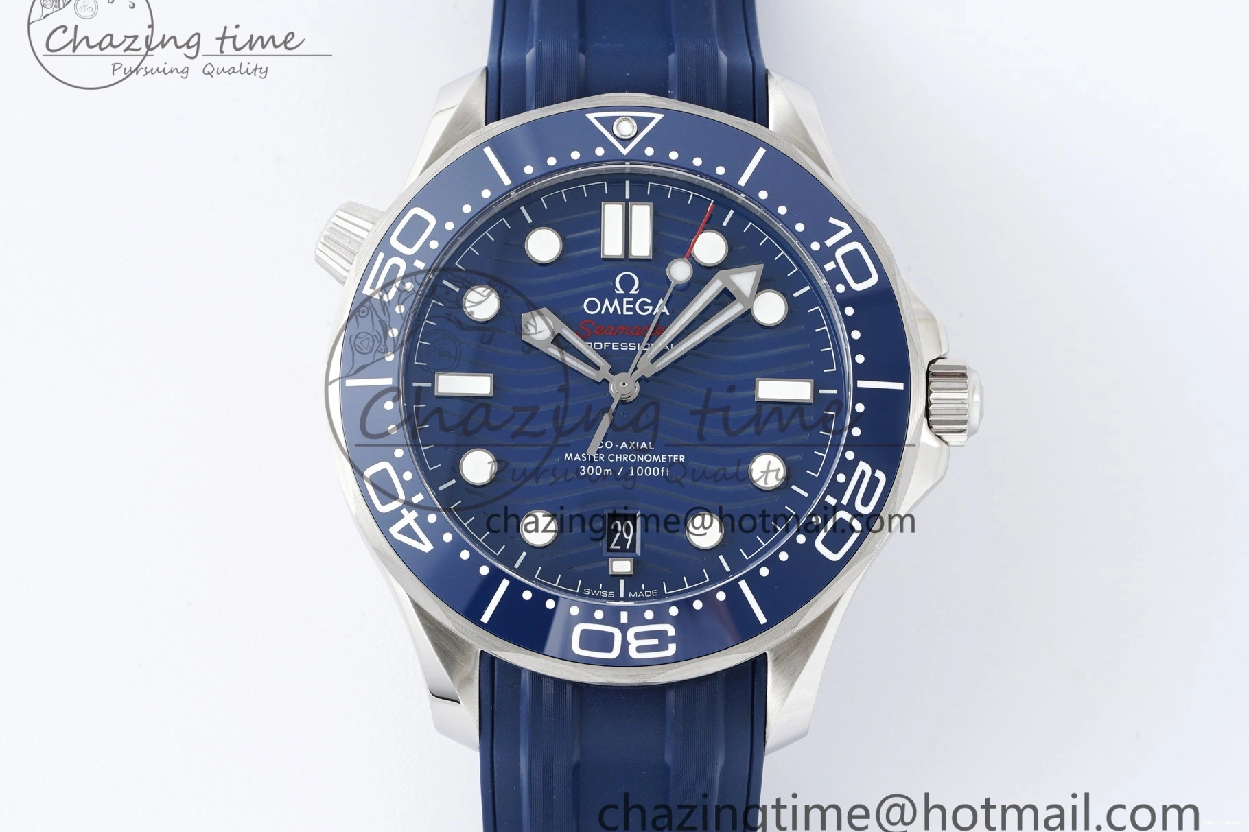 0417 Fashionable Seamaster Diver 300M ZF 1:1 Best Edition Blue Ceramic Blue Dial on Blue Rubber Strap A 7822